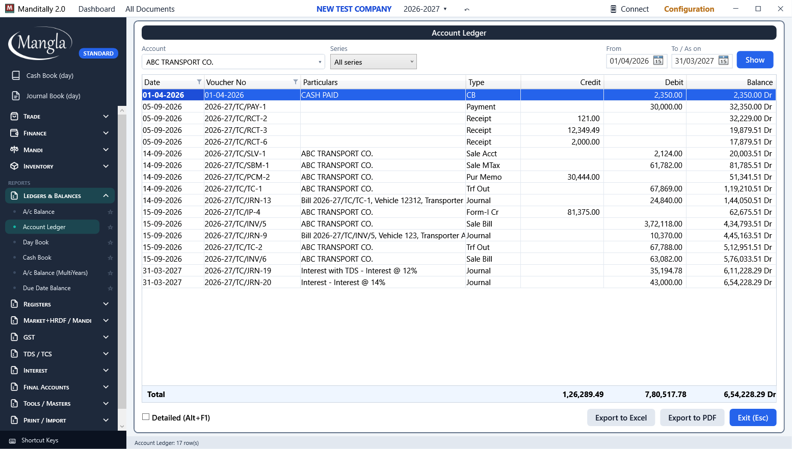 Account Ledger report