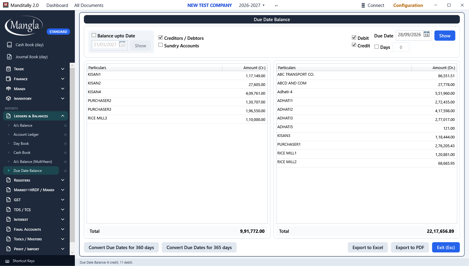 Due Date Balance report