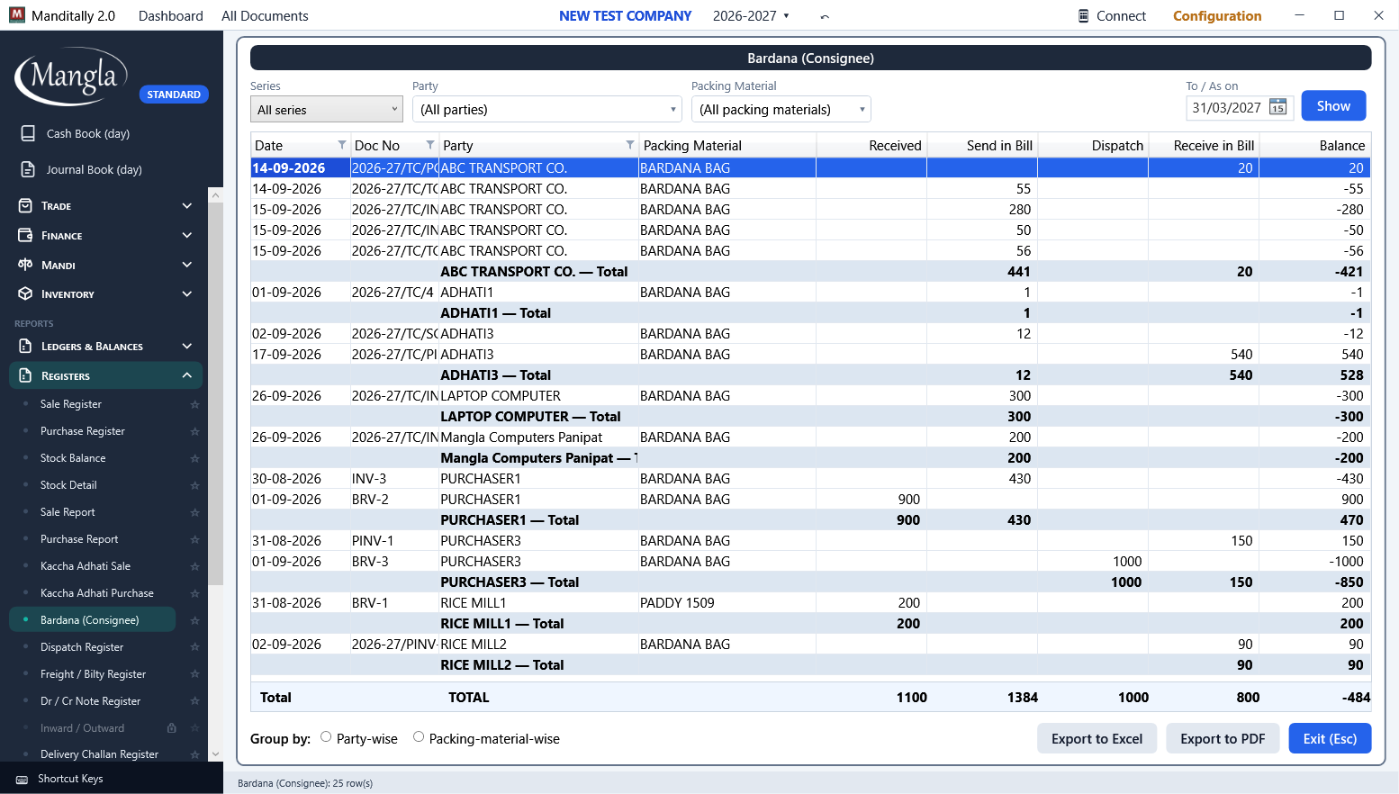 Bardana Balance report