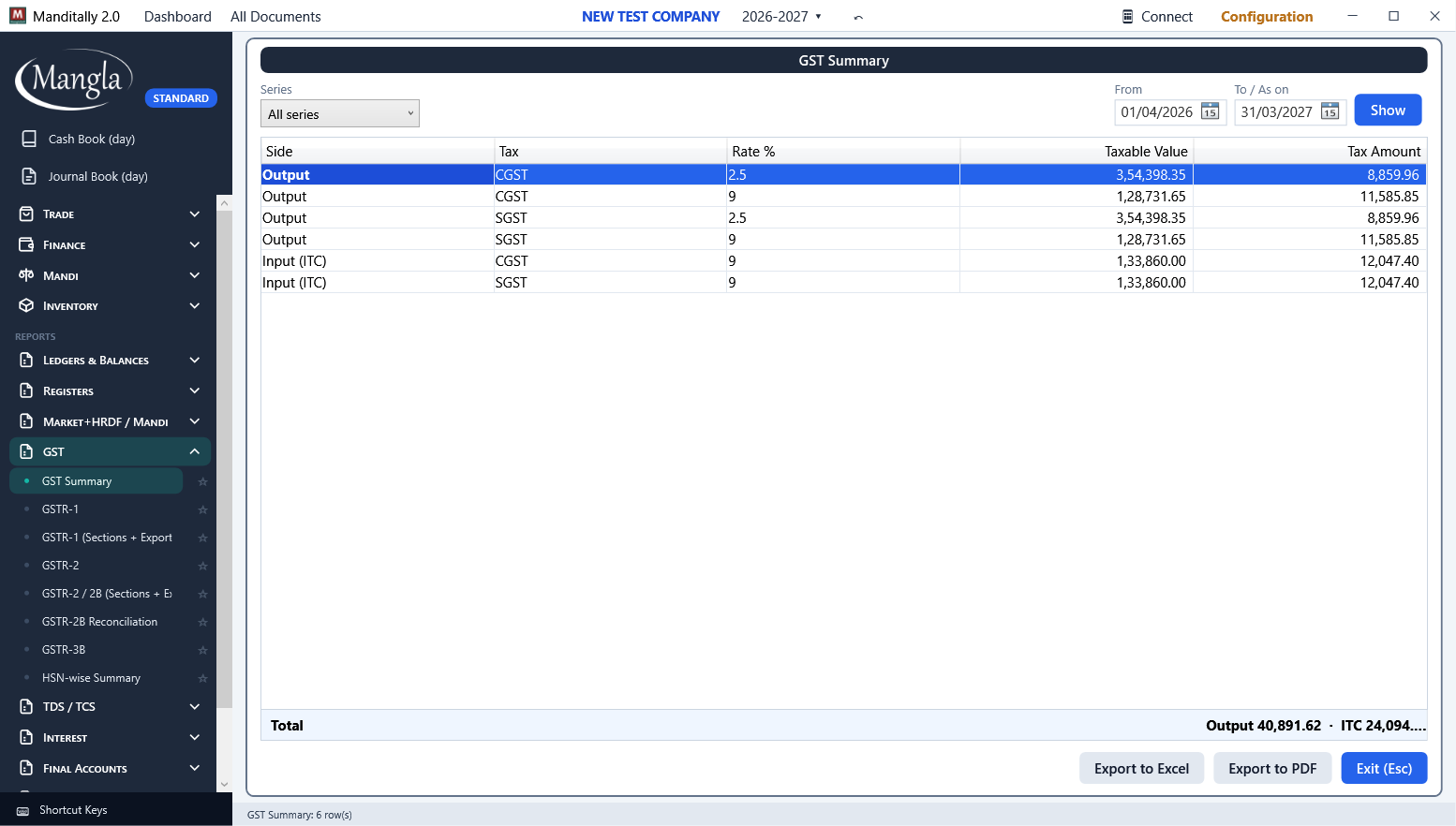 GST Summary report