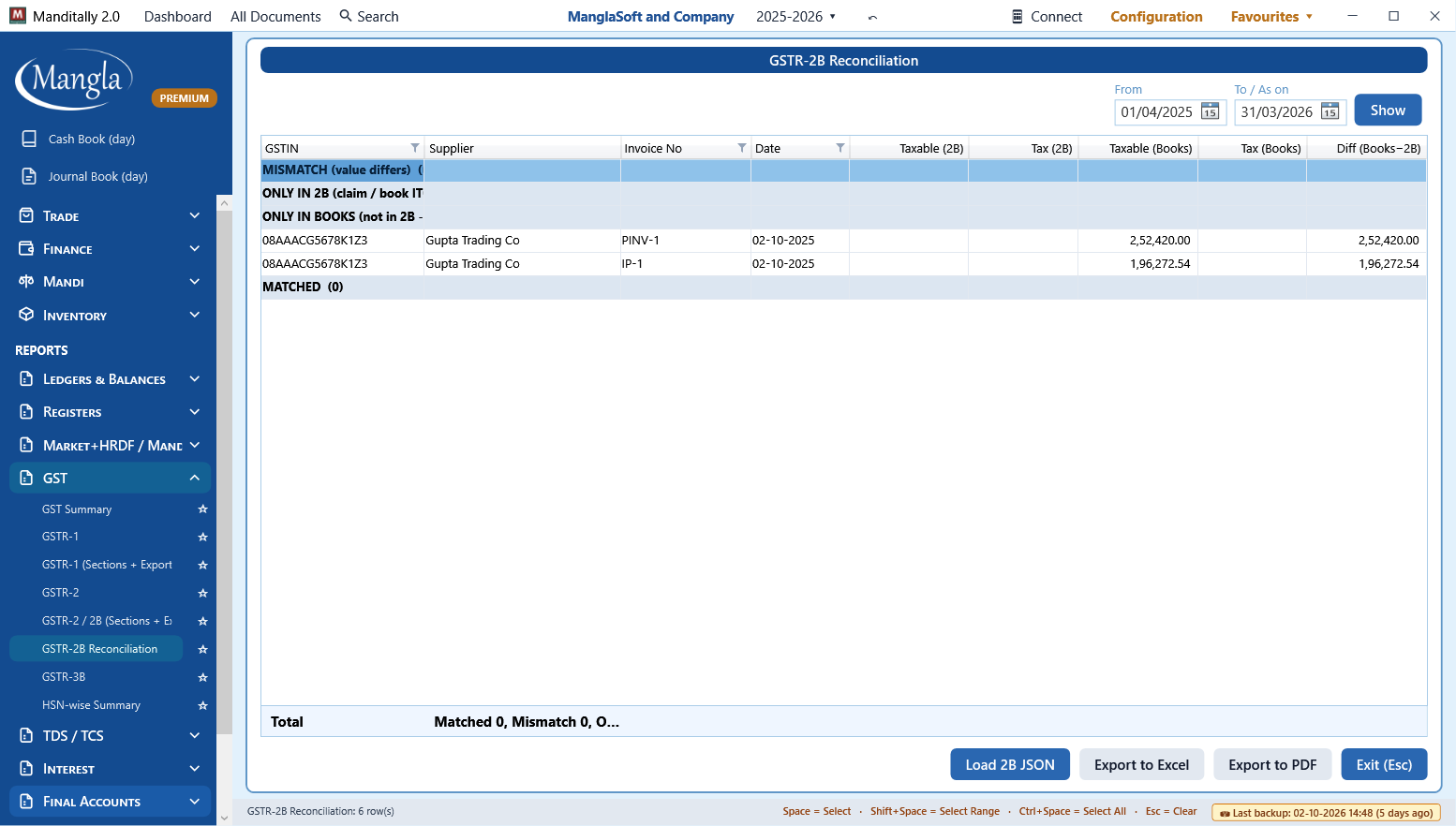 GSTR-2B reconciliation